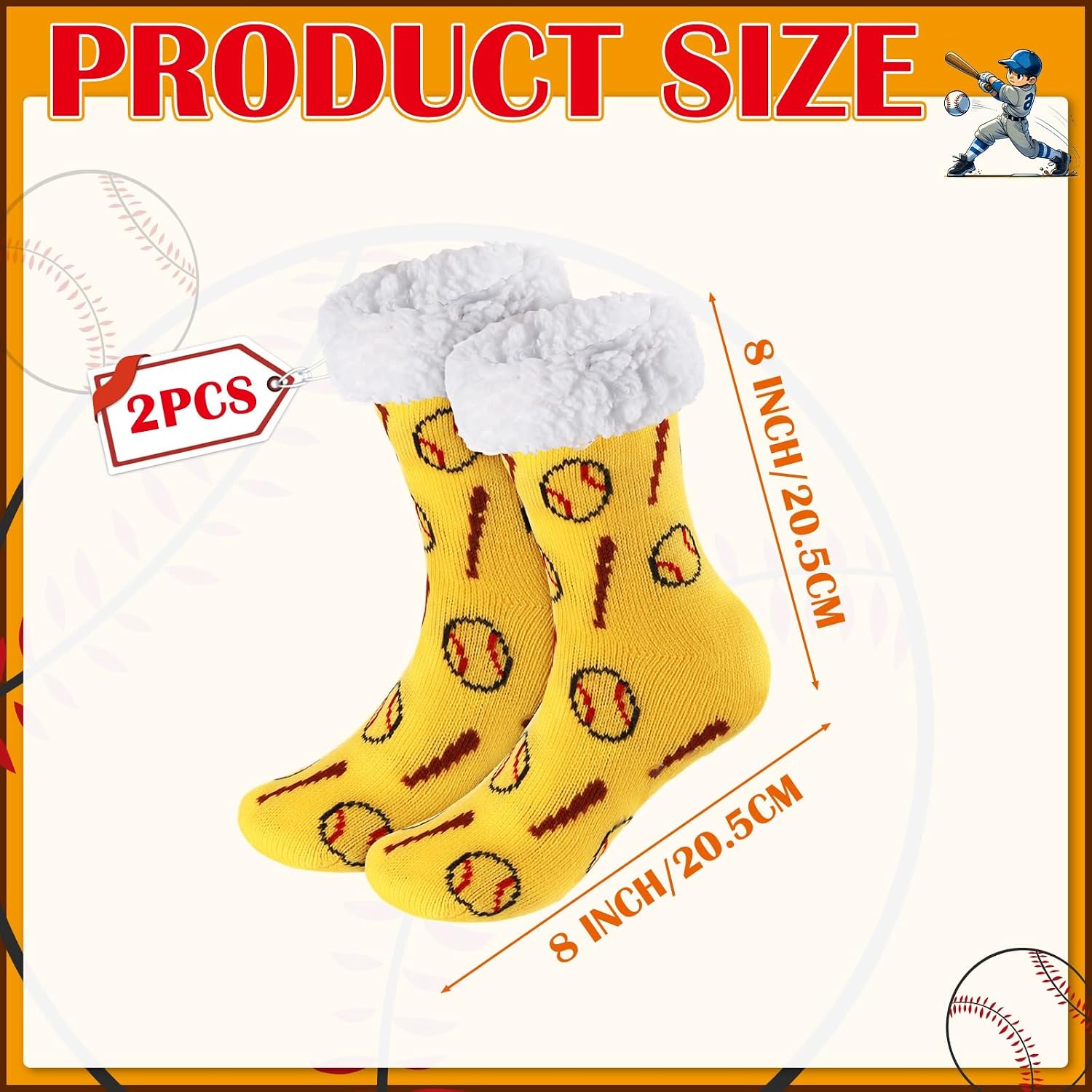 Shyyween 2 Pairs Kids Fuzzy Softball Baseball Socks Fleece Lined Winter Thermal Slipper Socks for Boys Girls Indoor Gifts