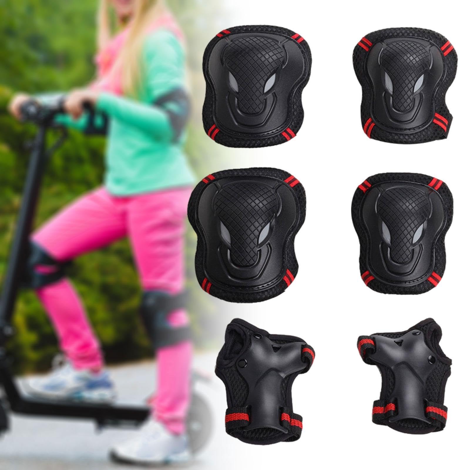 Menolana Hand Pads Elbow Pads Knee Pads Protective Gear Set Riding Skateboarding Portable Skating Comfortable Guards Children Adults, Black Red