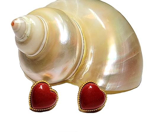 Miniatura 7 de 925 Sterling Silver Red Jasper Heart Stud Earrings 14K Gold Plated Matte Finish Natural Gemstone Dainty Stud Women's Earrings - Hypoallergenic Safe