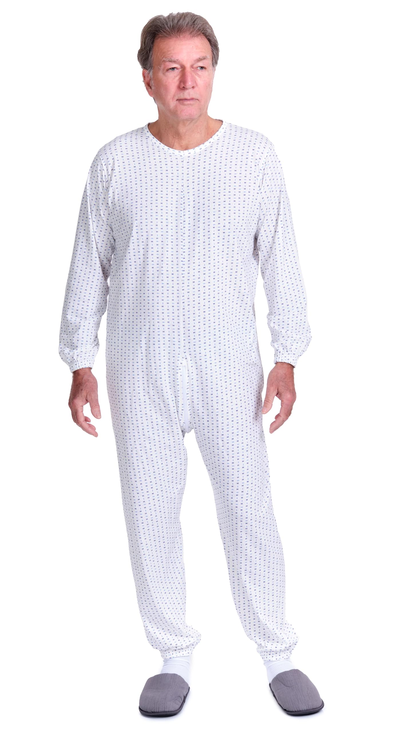 FERRUCCI COMFORT Pijama sanitario de invierno afelpado con cremallera dul lomo, 9017-F, 100% algodón, ideal para ancianos, Alzheimer, demencia, antiextracción, incontinencia