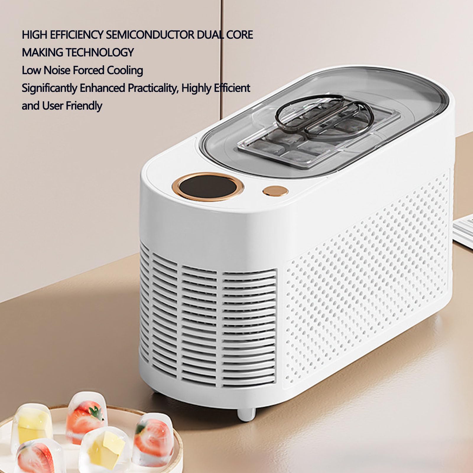 Naroote Mini Fabbricatore di Ghiaccio da Banco, 10 Cubetti in 15 Minuti, Portatile, Automatico, con Doppia Alimentazione, Dimensioni Compatte e Materiali Sicuri per Casa Campeggio (Spina europea)