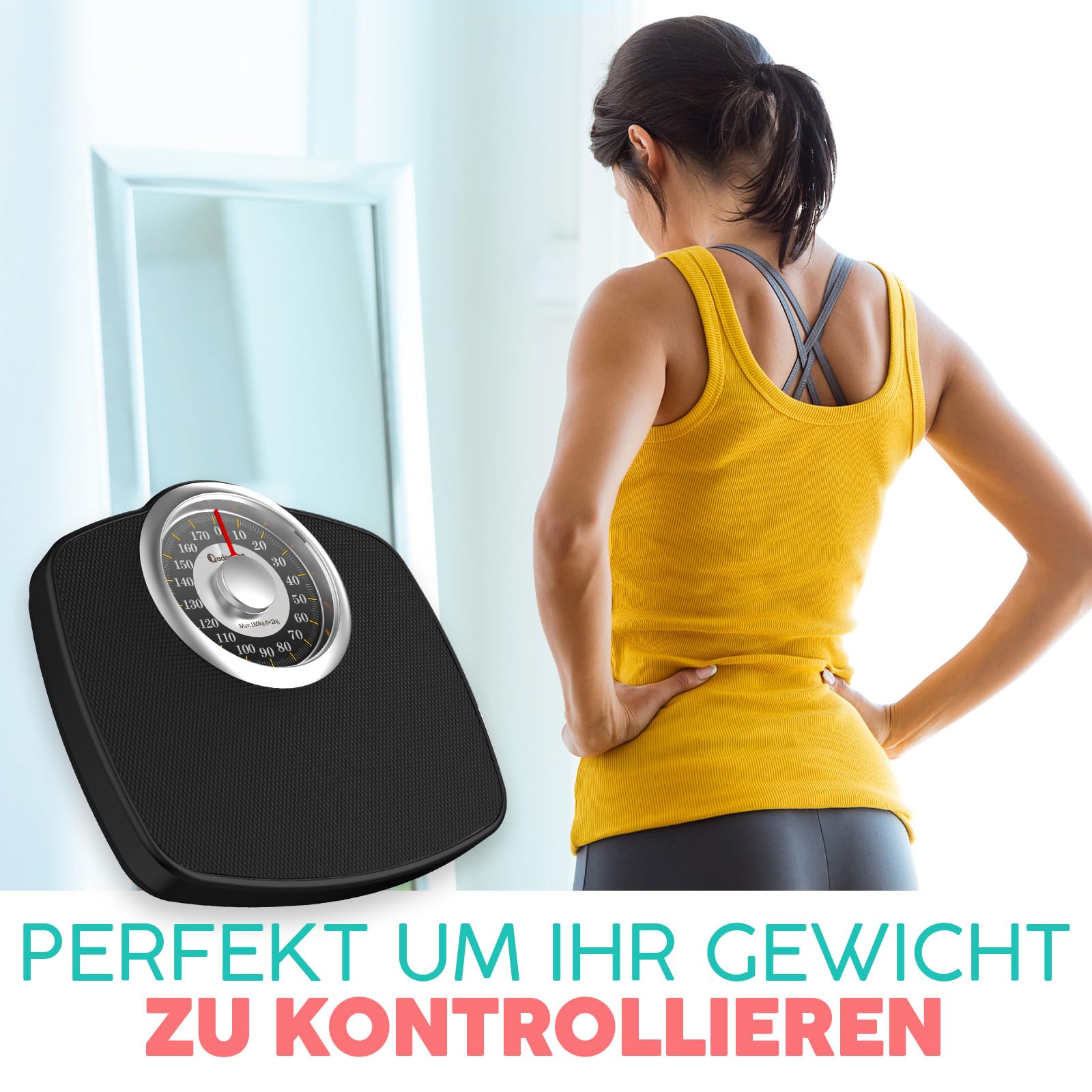 Adamson A25G Analogwaage - NEU - bis 180kg, rutschfeste Gummioberfläche, extra große Ziffern, hochpräzise Personenwaage Analog, langlebig, 20-Jahre Support für Haushalt, Schlafzimmer, Bad - Gold