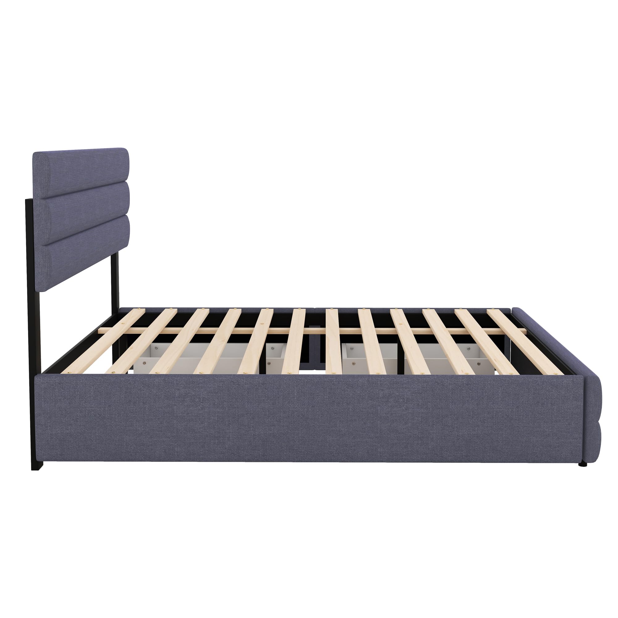 Moimhear Letto a due piazze con cassetti con ruote, 140 x 200 cm, per due persone, grigio