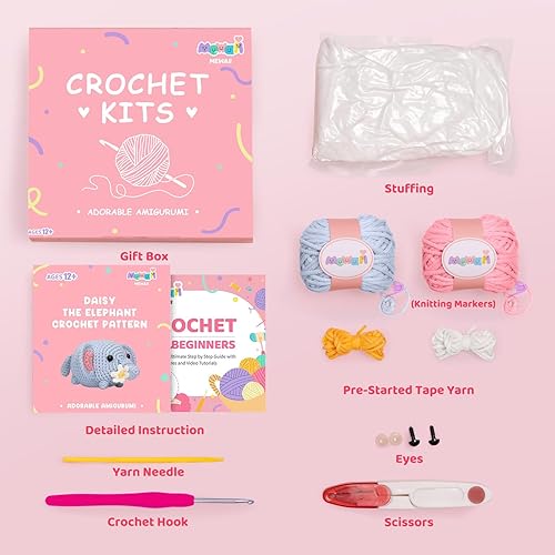 Miniatura 5 de Mewaii Kit de ganchillo para principiantes nivel 2 con 40% hilo fácil de poner en marcha extra ecológico, tutoriales en video paso a paso para