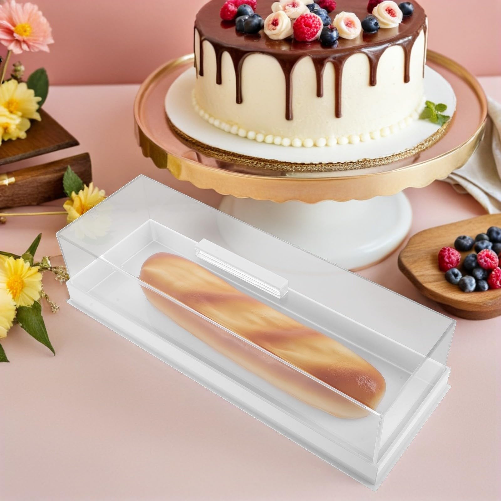 Soporte para Pasteles de Acrílico Blanco con Tapa Removible y Diseño Rectangular Moderno, Fácil de Limpiar para Panadería y Reuniones en Casa