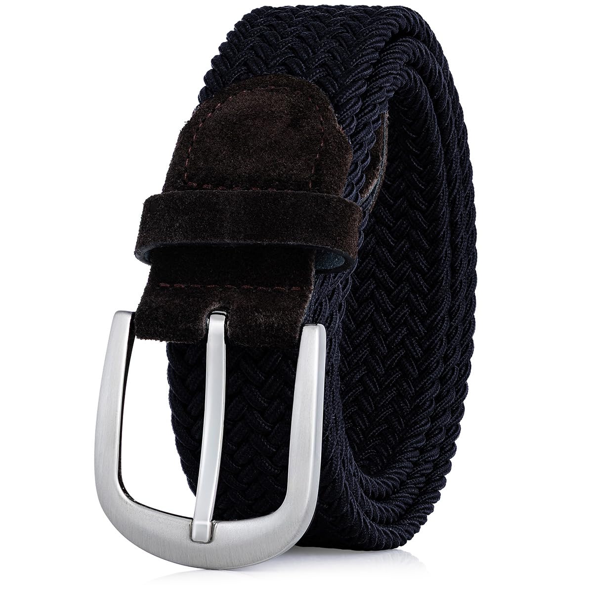 LINDENMANN Textil-Flechtgürtel Damen dunkelblau klassischer Stretchgürtel perfekt für Golf geeignet, silberfarbene Schließe, 3,5 cm breit