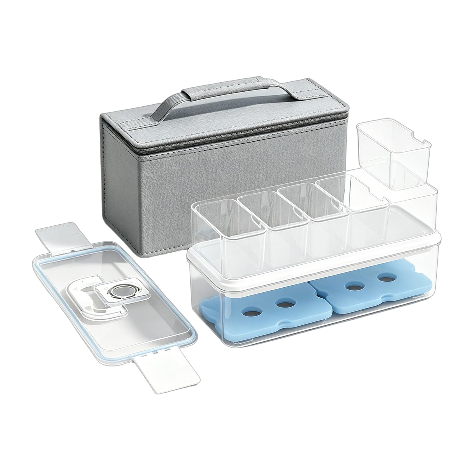 TFAOYS Lunch Organizer Box Set with Carry Bag, Clear Compartments and Cooling Inserts for Home Fridge and Food Sorting Carry Bag Lunch Box Fridge Food