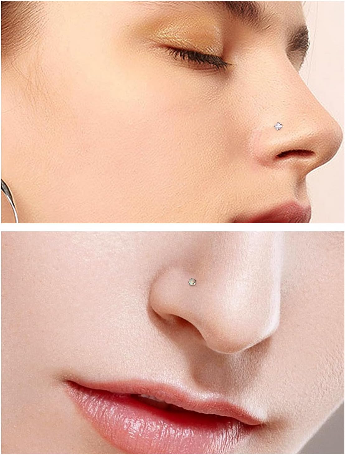 18G 20G 22G Astm F136 Titanium Nose Rings Studs Piercing Jewelry for Women Men Round Cubic Zirconia Nose Rings Opal Nostril Ring Piercing Jewelry For Women Men 1.5mm 2mm 2.5mm 3mm 8PCS - Image 6