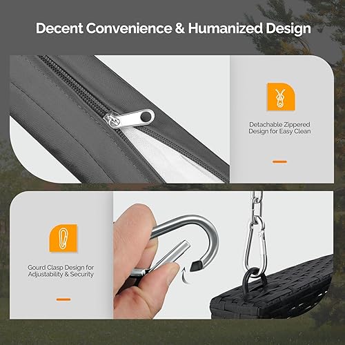 Miniatura 3 de VINGLI Columpio colgante de mimbre resistente de 800 libras con cojines y cadenas, banco de mimbre para exteriores de 5 pies para jardín, patio,