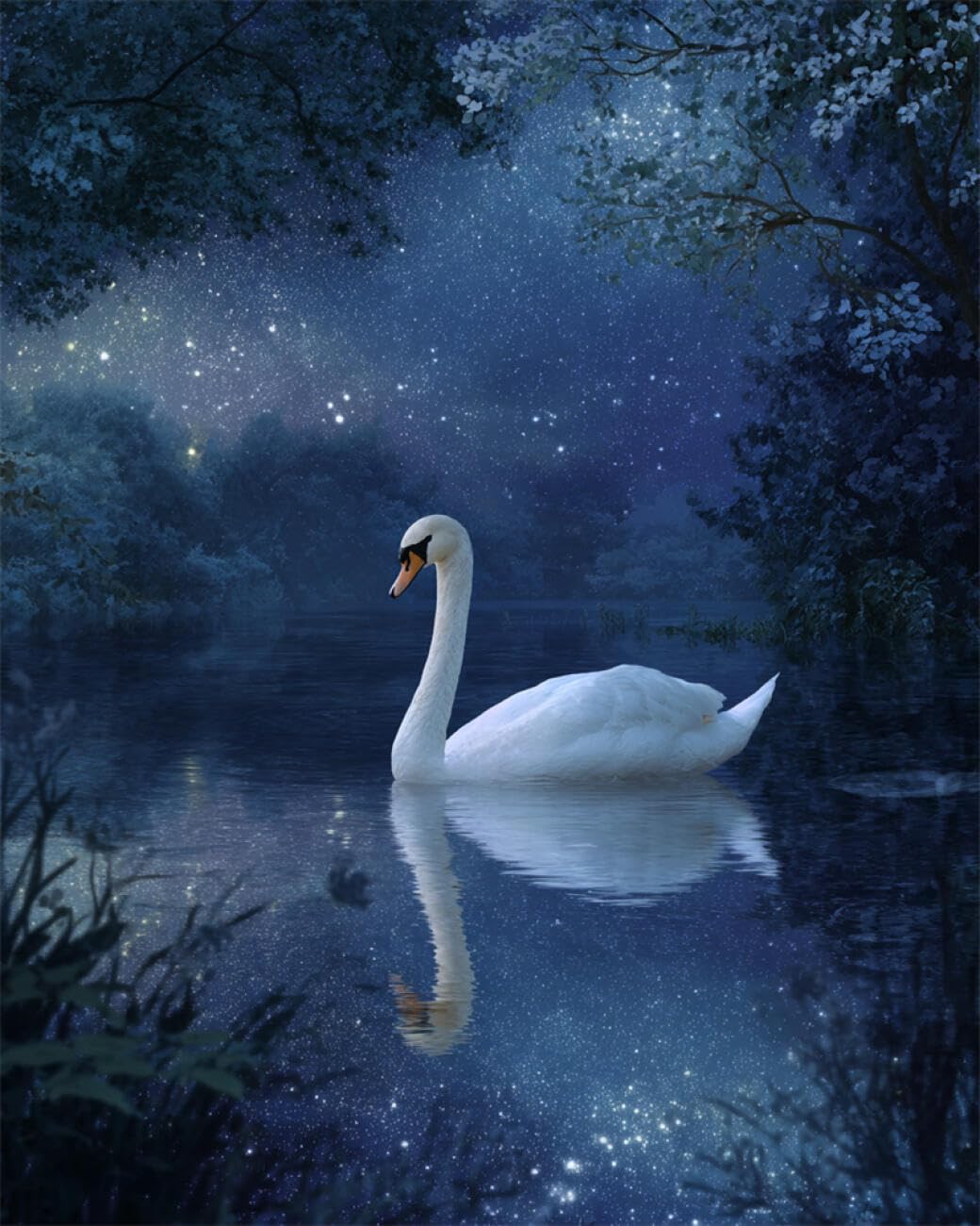 RKFLGEW DIY Bead Embroidery Kit Fantasy Swan 40x50cm