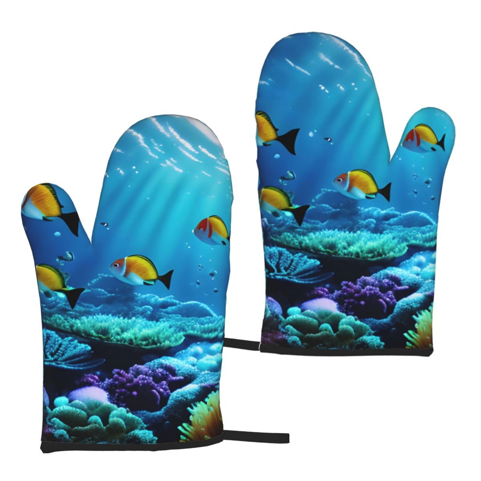Tranquil Underwater Scenery Print Heat Resistant Universal Fit Oven Microwave Gloves Home Cooking Baking Grilling