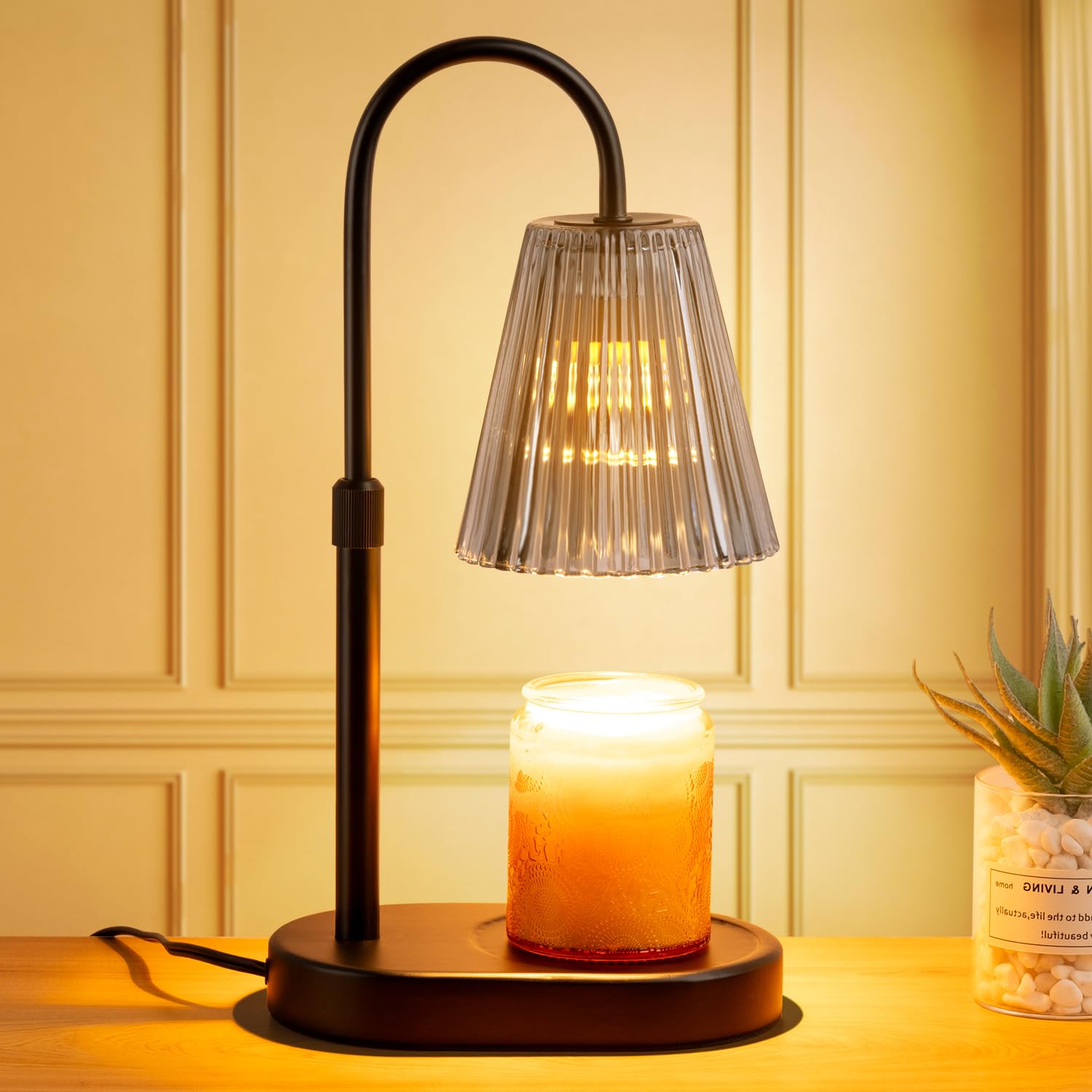 spqment Smoke Grey Adjustable Candle Warmer Lamp Electric Wax Melter with Timer and Dimmer Flameless Aromatherapy Light Dual Bulbs Modern Gift for Mum Women Daughter Bedroom Decor