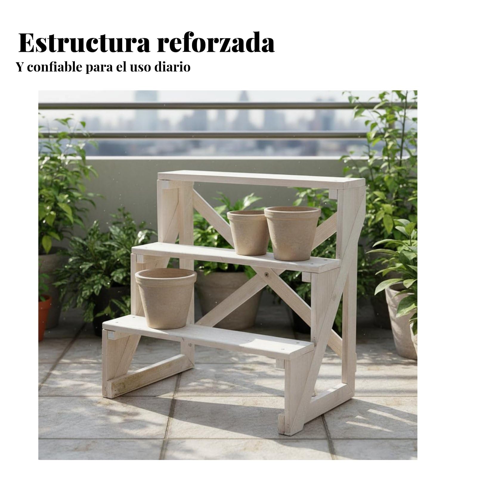 Étagère Plantes Bois Trapezoidal 3 Niveaux, Grand, Trapèze Haut
