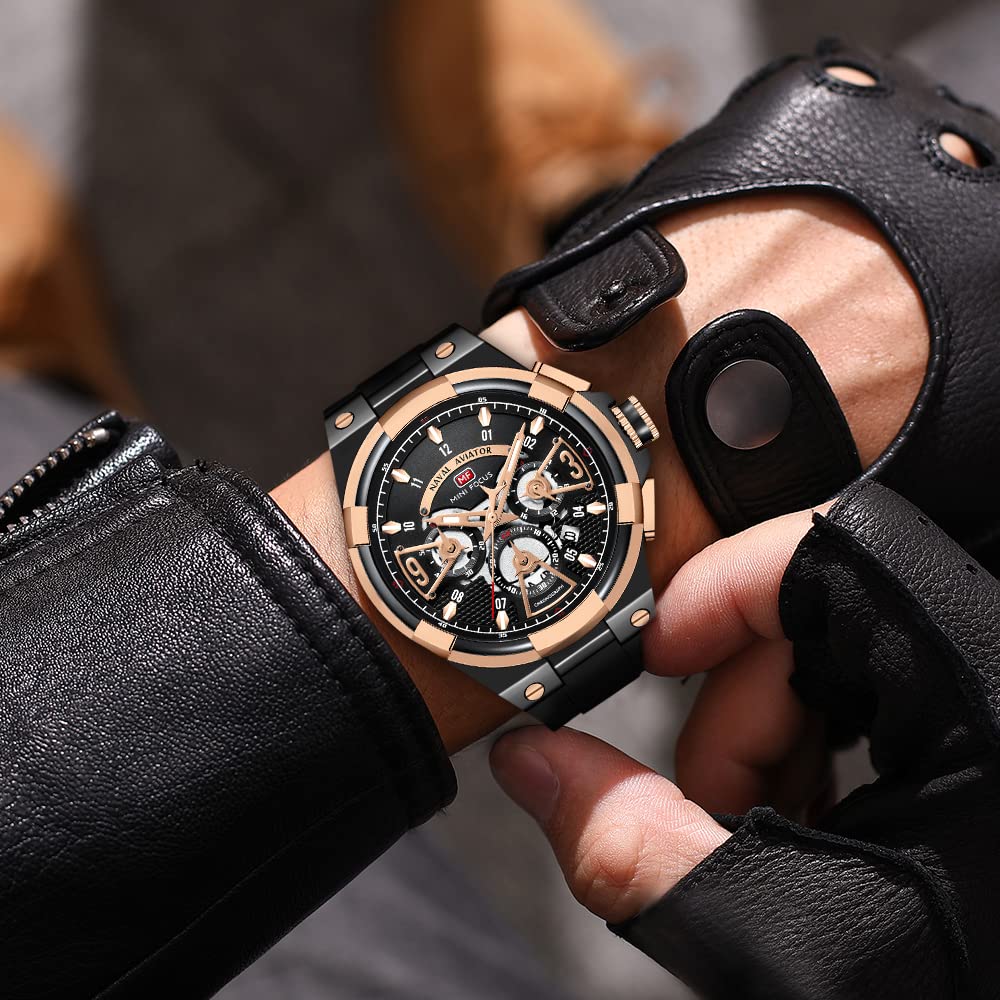 Montre de sport militaire étanche multifonction chronographe avec bracelet en silicone lumineux et décontracté pour homme, Rose noire.