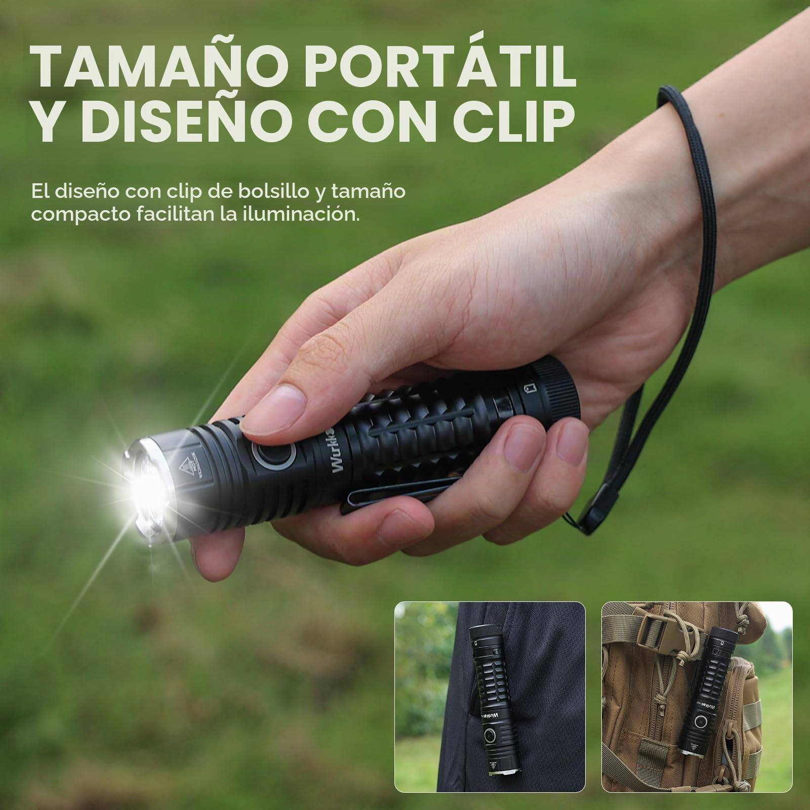 Wurkkos TS22 Lampe torche LED extrêmement lumineuse, 4800 lumens rechargeable XHP70.3, IPX68, torche tactique étanche avec 6 modes pour le camping, les urgences, CRI90 [Classe énergétique A+++]