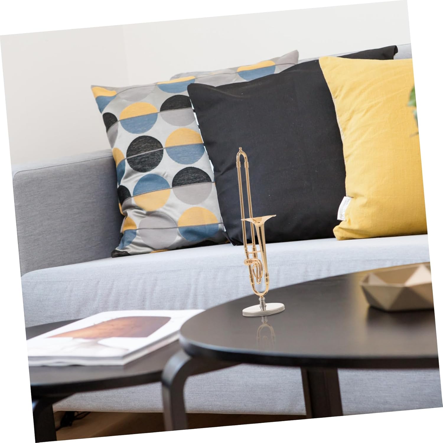 IMIKEYA 2pcs Delicate Realistic Trombone Model Copper Craft Desktop Ornament Stand Unique Musical Instrument Decor for for Musicians