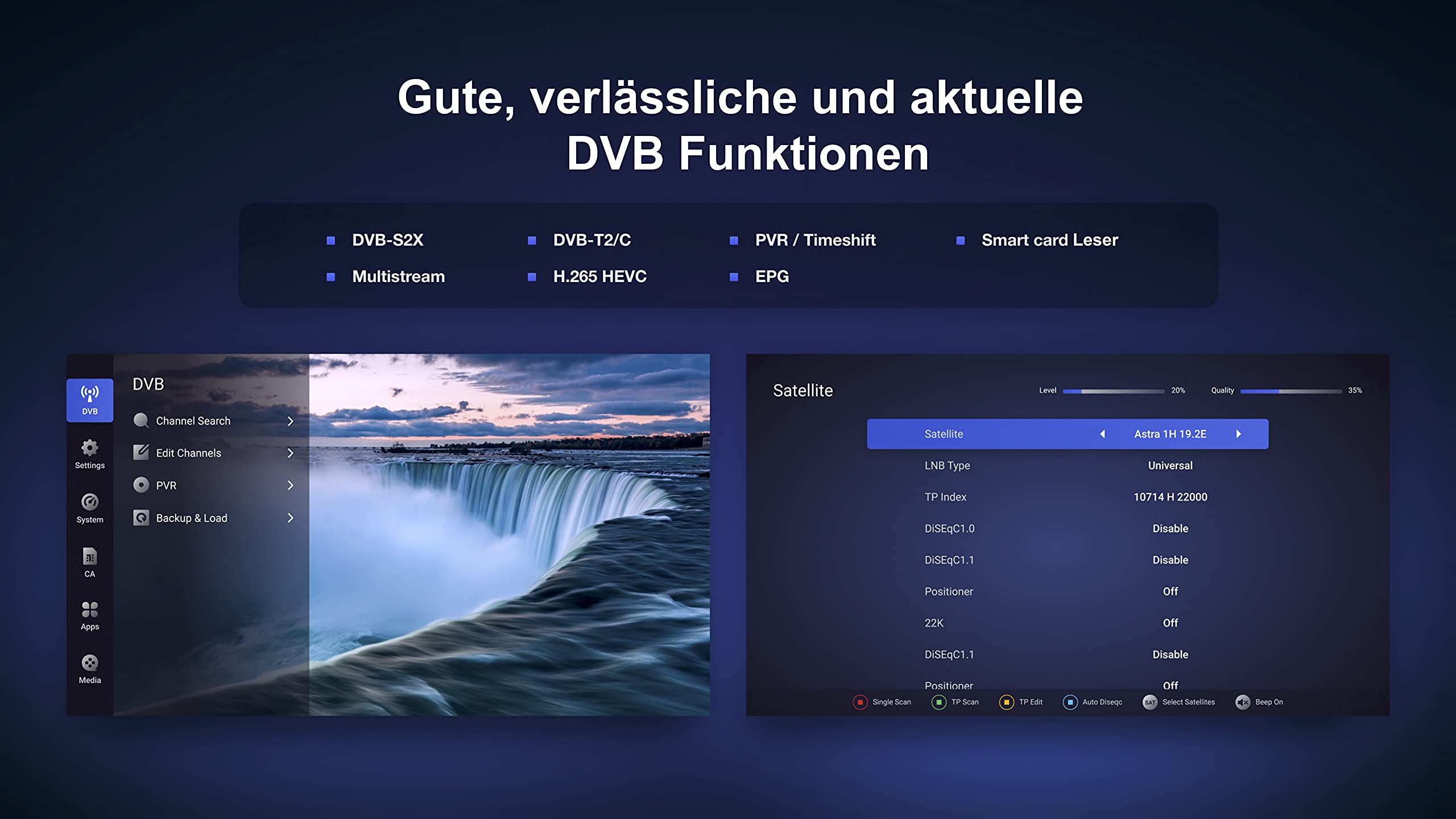 Apebox C2 4K UHD 2160p Combo Satelliten DVB-S2X & DVB-T2/C Multistream Receiver (1x DVB-S2X, 1xDVB-T2/C, 1x USB2.0, 1x USB3.0, HDMI, LAN, Kartenleser, YouTube) Schwarz