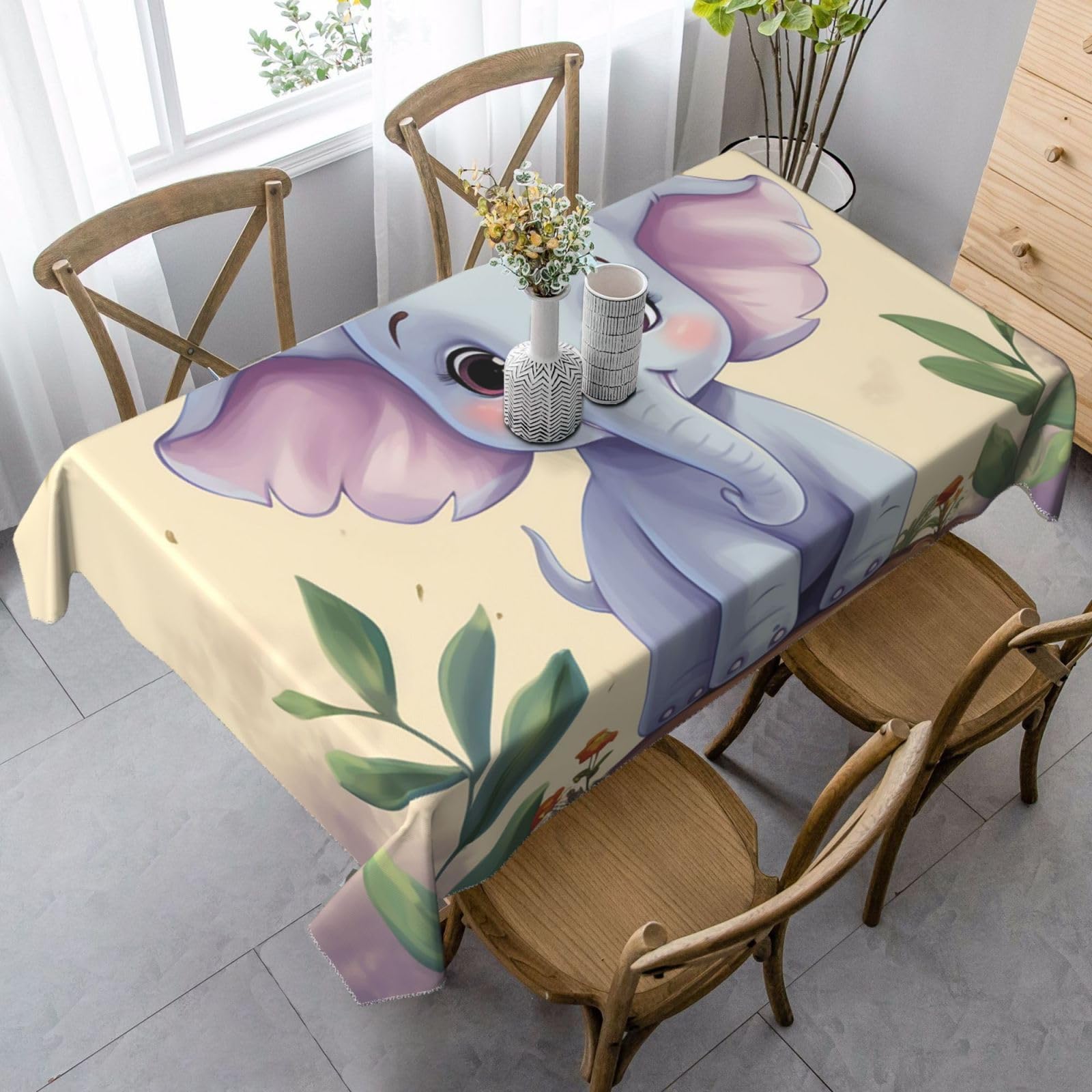 Cute Elephant Rectangle Tablecloth 35x55 Inch, Washable Reusable Farmhouse Table Cloths Wrinkle Free And Spillproof Kitchen Dinning Table Cover For Party Wedding Picnic Home Decor Tablecloths