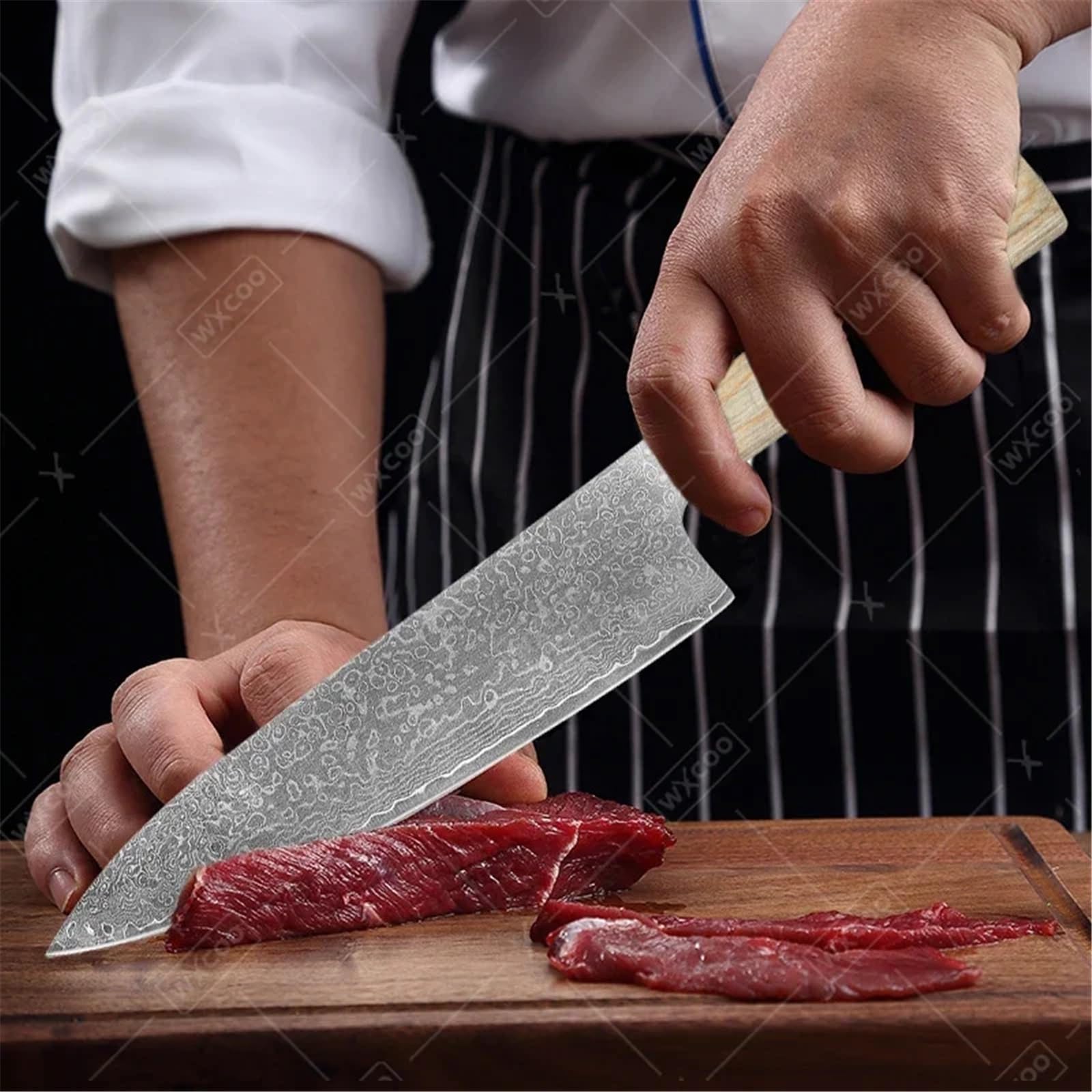 Set di coltelli da cucina ad alto tenore di carbonio, coltelli da chef giapponesi forgiati, coltello da disosso in acciaio di Damasco, mannaia affilata, pelapatate(1PC-A)