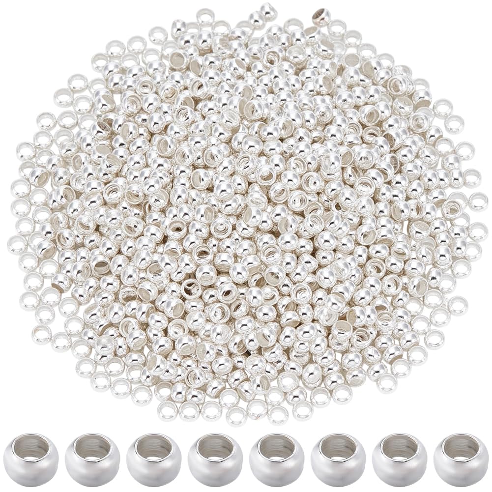 SOFPLATE 1 Box 2000Pcs Silver Crimp Beads 3mm Round Crimp Beads Metal Spacer Stopper Clamp Ends Rondelle Crimper Cord End Caps for Jewellery Making Supplies Crimping Spacer DIY Bracelet Earring Crafts
