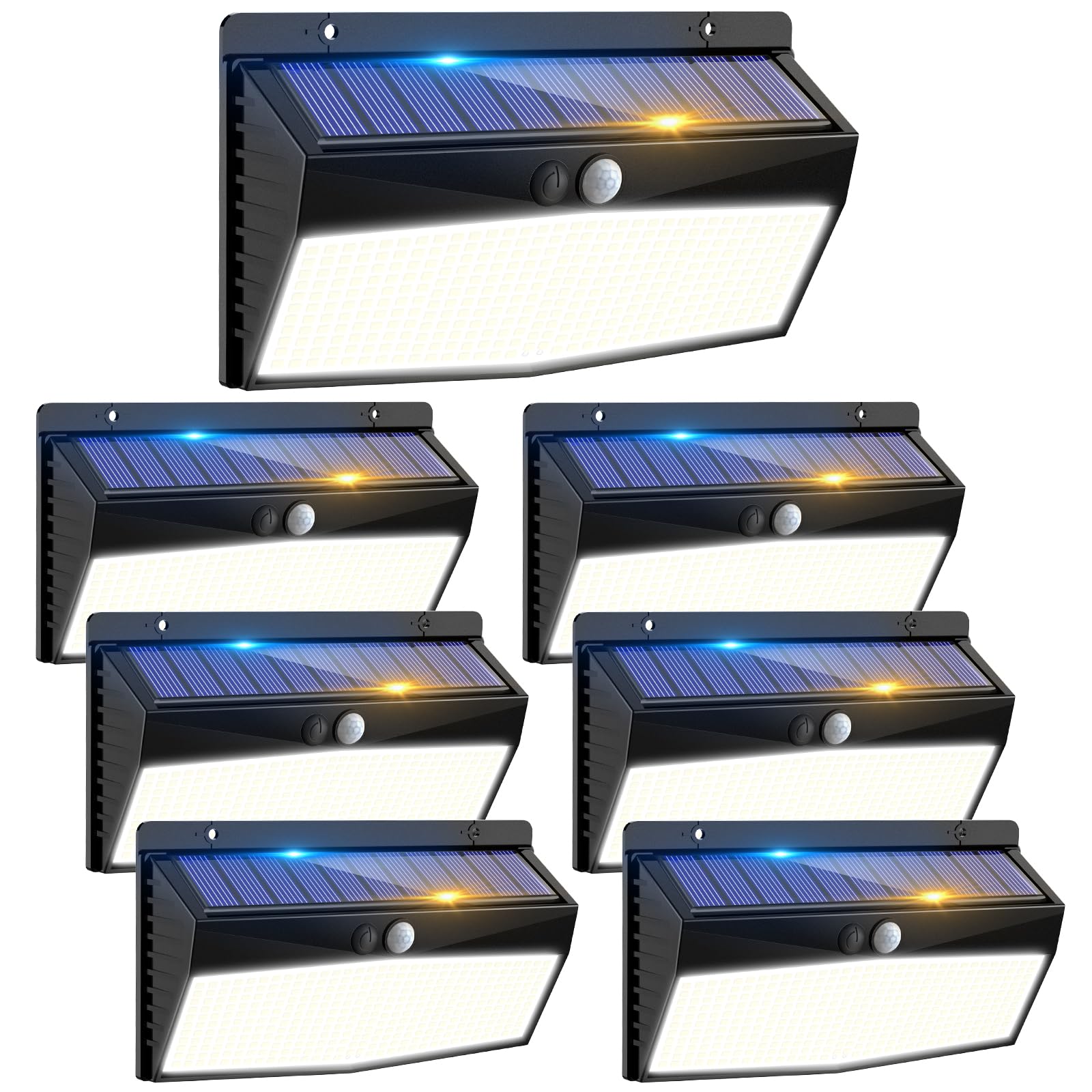 7 Pack 368 LED Solar Lights Outdoor Motion Sensor, Solar Fence Light with 3 Lighting Modes, Solar Powered Security Lights Waterproof for Outside Yard