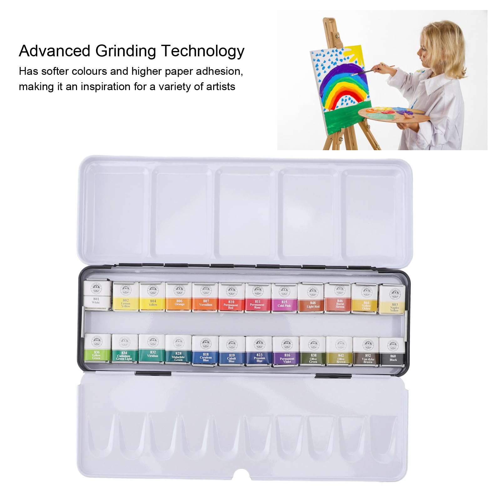 CDQL Aquarellfarben-Set, 24 Farben, Hochwertiges, Festes Aquarell in Blechdose, Paletten-Set, Kunstpigment-Set, 24 Lebendige Farben (24 Farben)