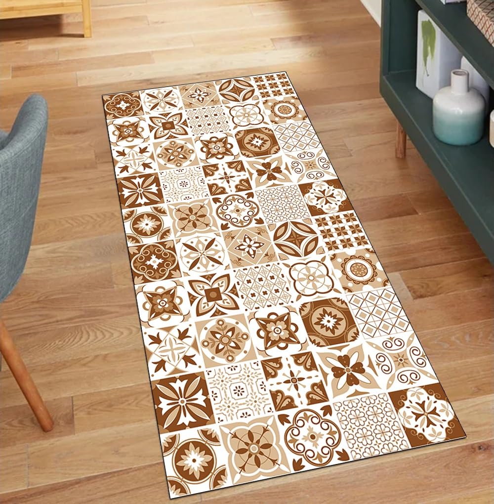 Alfombra bohemia pasillo antideslizante que evita resbalones lavable naranja