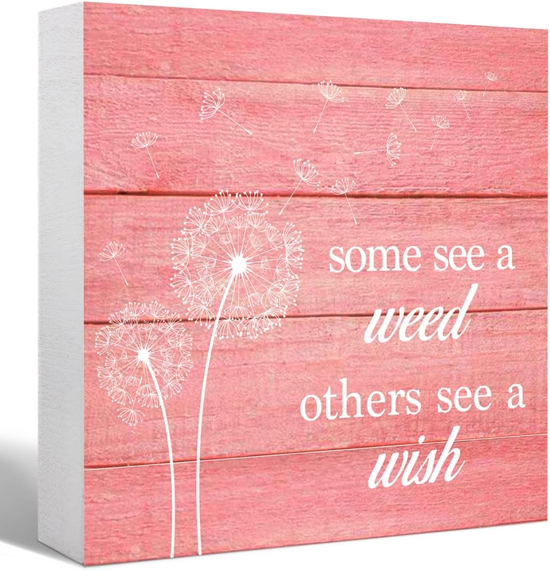 5x5 Inch Wooden Box Sign Pink Dandelion Quote Farmhouse Decor