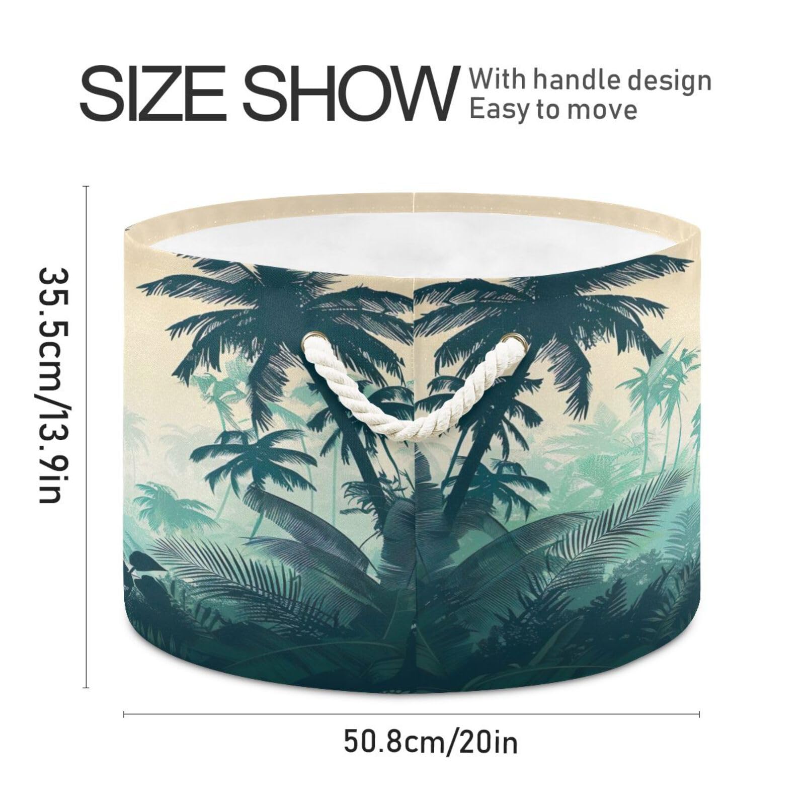 Jihqo Jungle Palm Trees Storage Basket Cotton Rope Baskets for Closet Fabric Laundry Baskets with Handle for Toy Home Office Room Organizer
