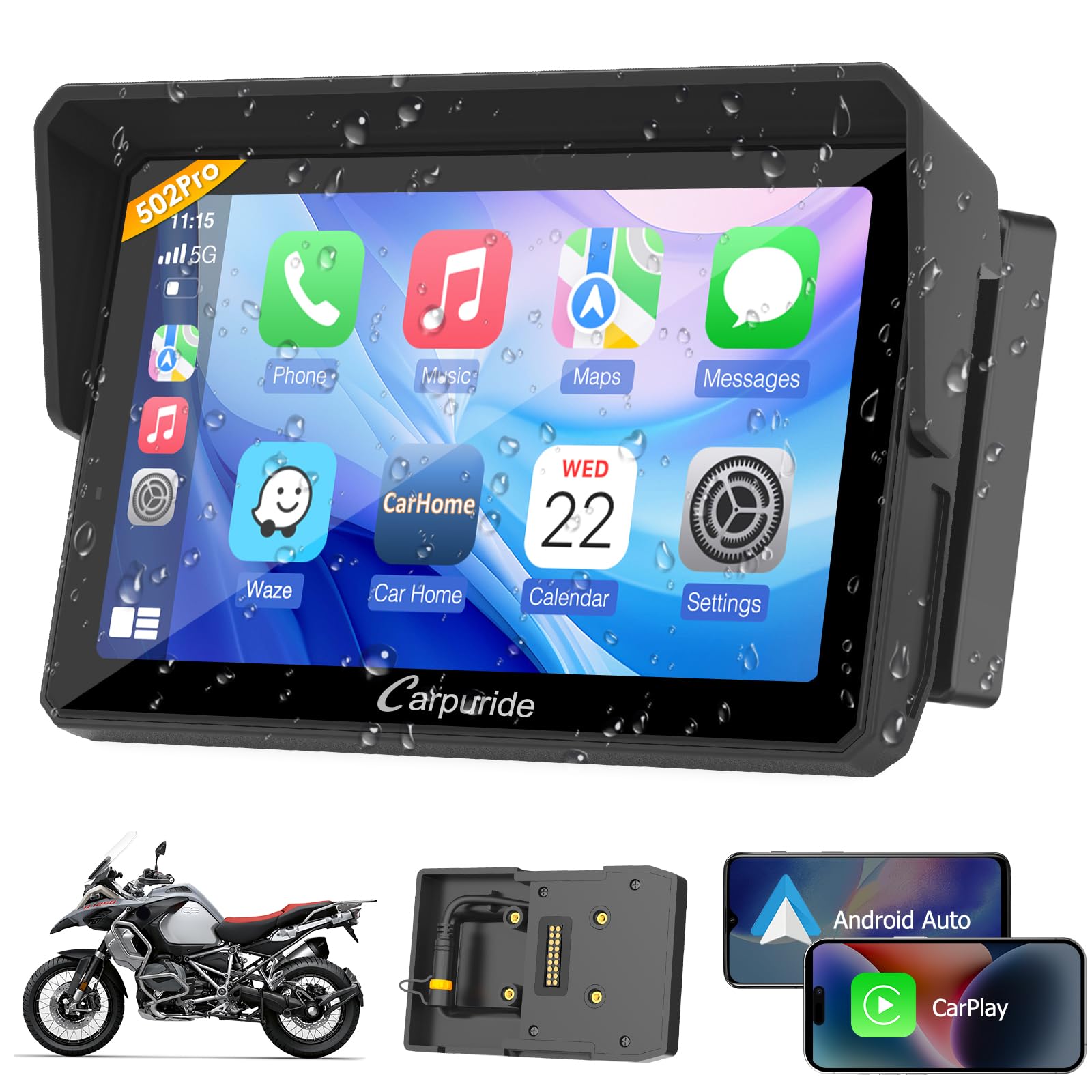Carpuride W502BPro para B.-M.W Moto CarPlay y Android Auto y Bluetooth Dual