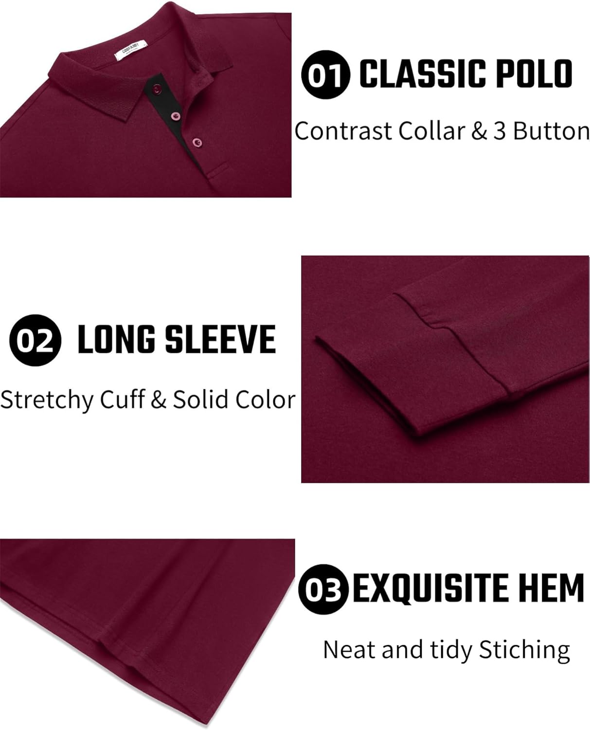 COOFANDY Mens Long Sleeve Polo Shirts Cotton Collared Shirts Casual Business Polo Classic Golf T Shirts - Image 6