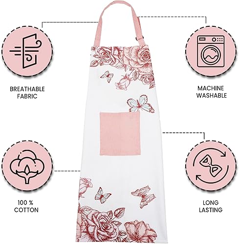 Miniatura 4 de NAQSH Delantal de algodón con bolsillo, correa ajustable para el cuello y lazos largos, delantales de chef para hombres y mujeres, ideal para