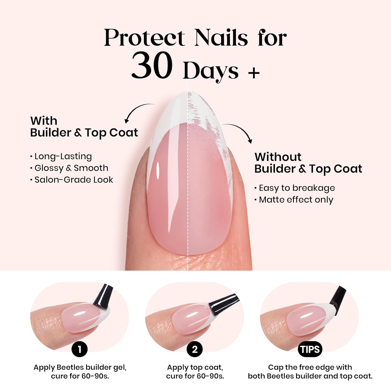 Beetles Press On Nails Almond Short Nude thumbnail 6