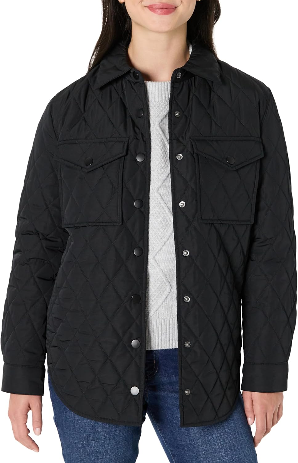 Amazon Essentials Women's Relaxed-Fit Long Quilted Jacket with Snap Closure