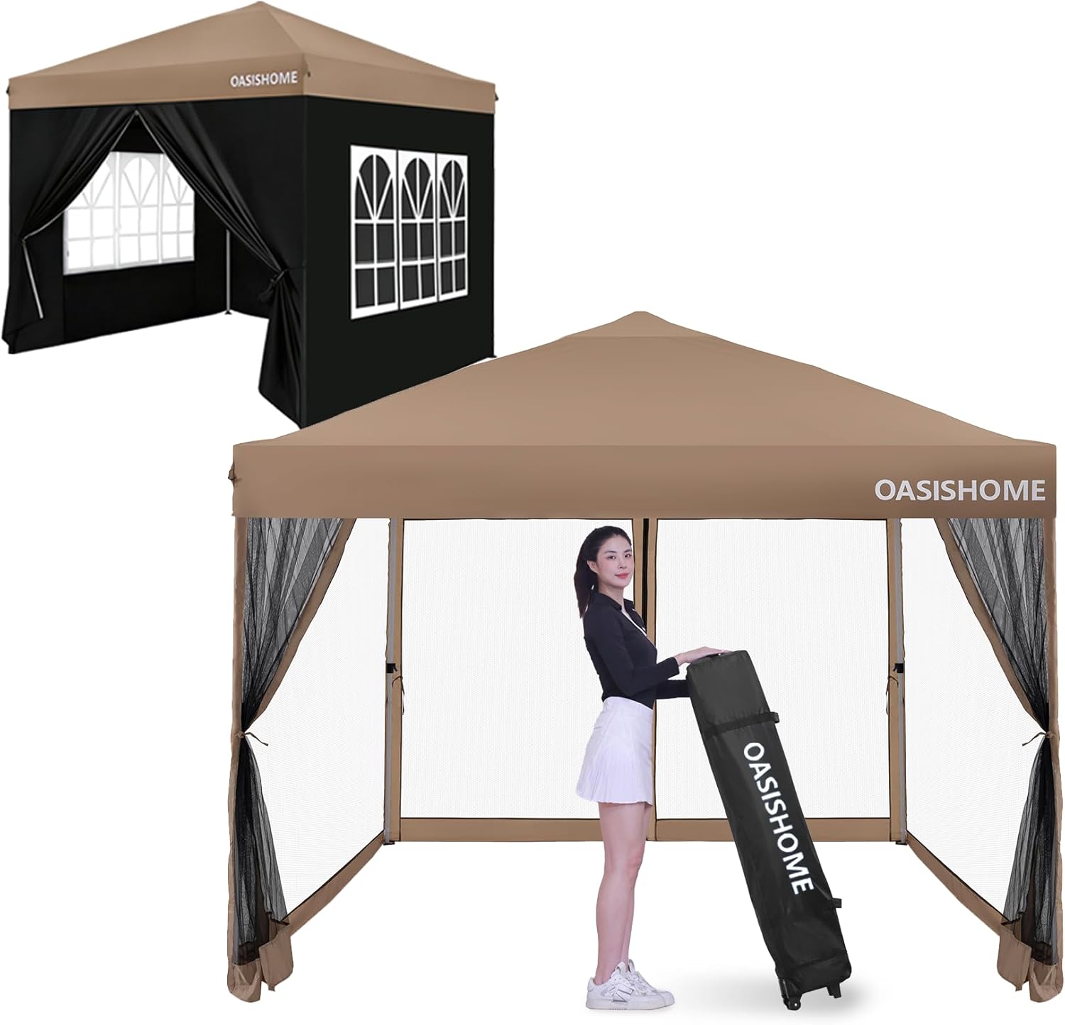 OASISHOME Pop-up Gazebo Instant Portable Canopy Tent 10'x10', with 4 Sidewalls, Windows, Wheeled Bag, for Patio/Outdoor/Wedding Parties and Events (10FTx10FT, Black)