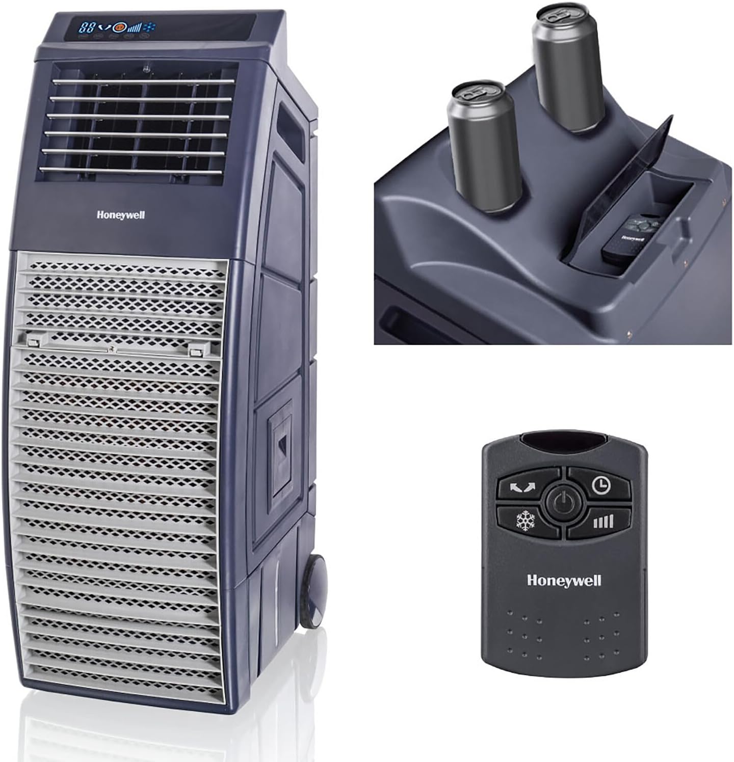 Honeywell Outdoor-Safe Portable Evaporative Swamp Cooler & Fan with GFCI Cord, Powerful 36Ft Airflow with Drink Holders, Gray