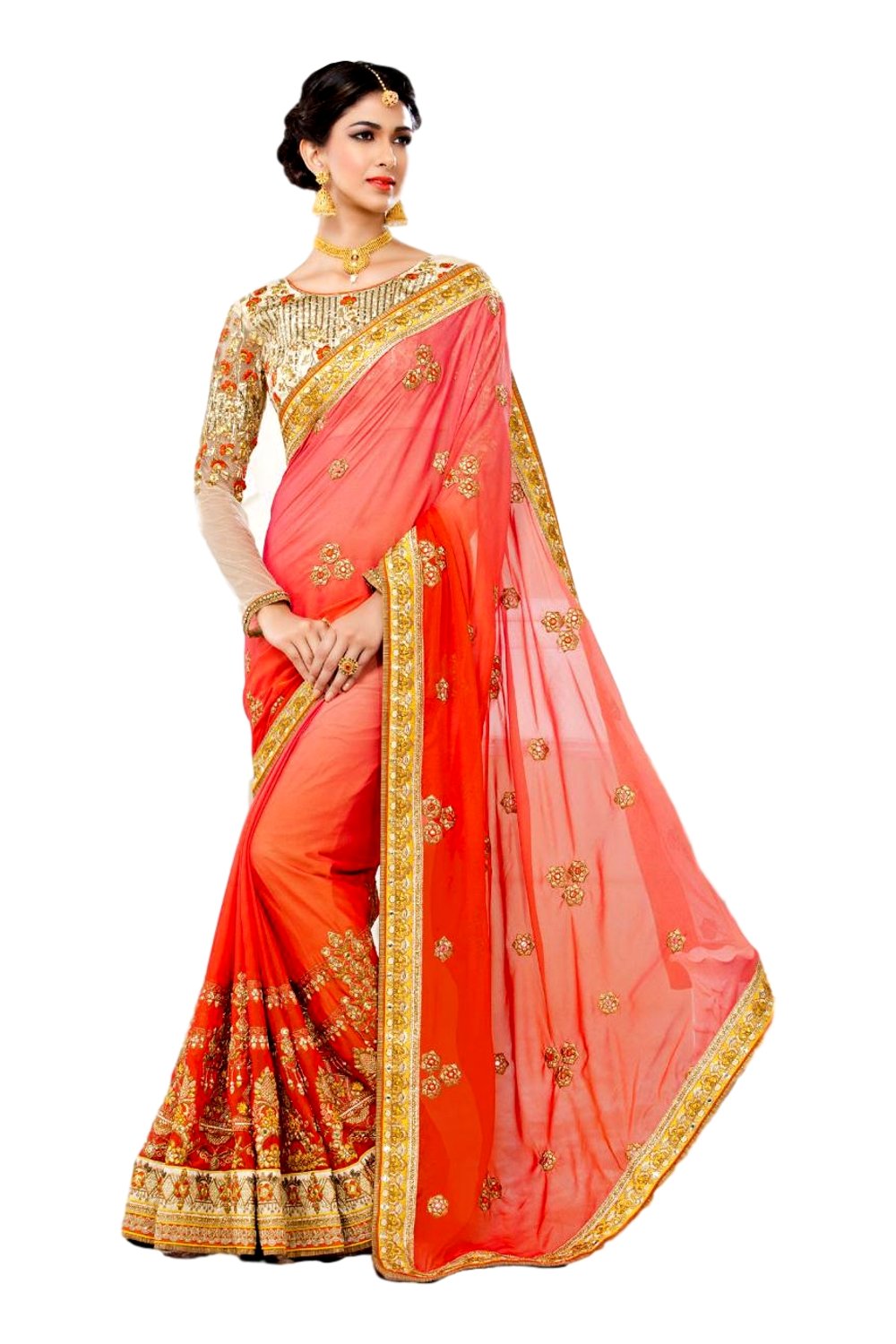 Aanchal SadiWomen's Georgette Saree(AC03_Multicolour_FreeSize)