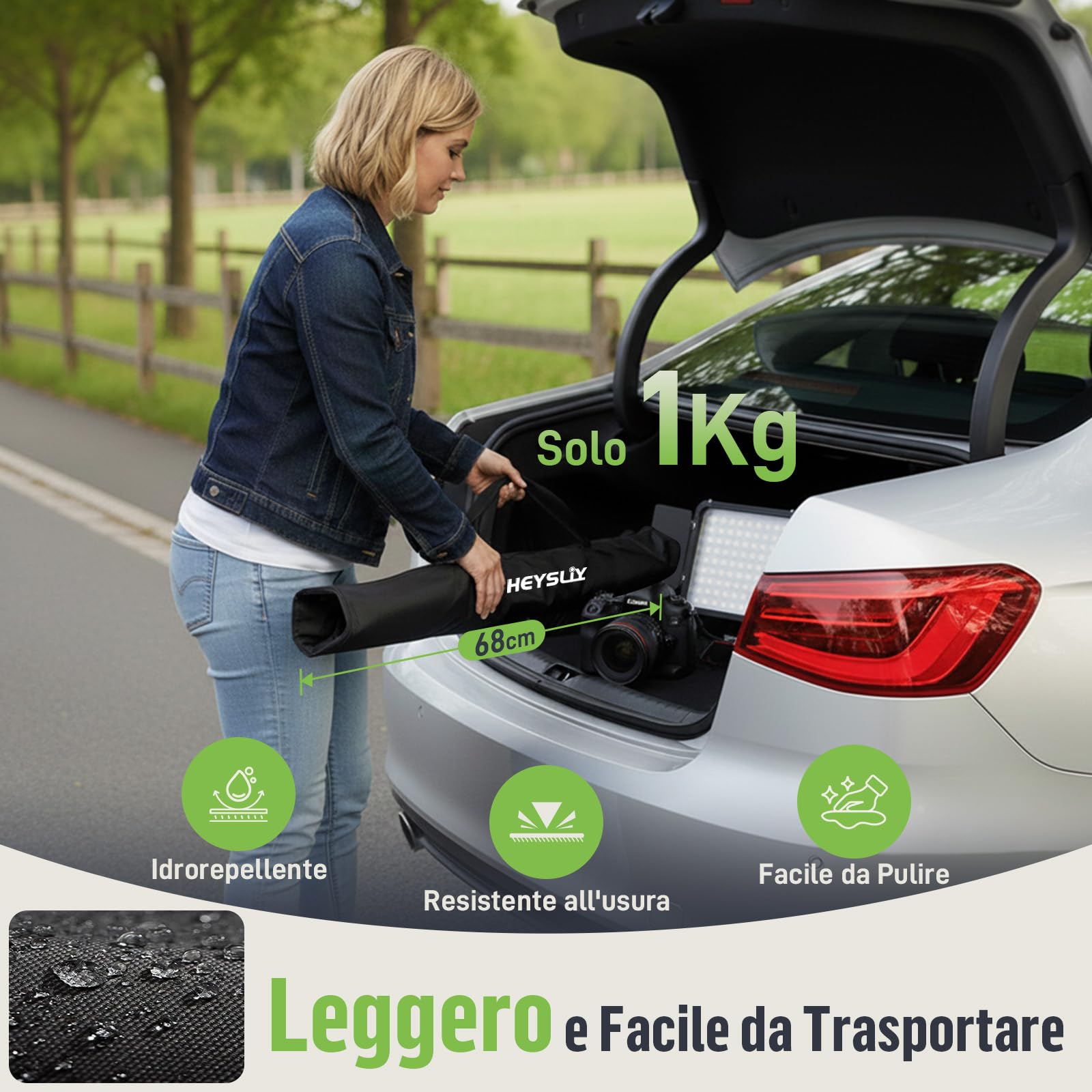 Sfondo verde schermo con supporto kit, 6,5 x 6,5 m portatile verde schermo stand con schermoverde da 5 x 6,5 m per streaming, videogiochi, zoom