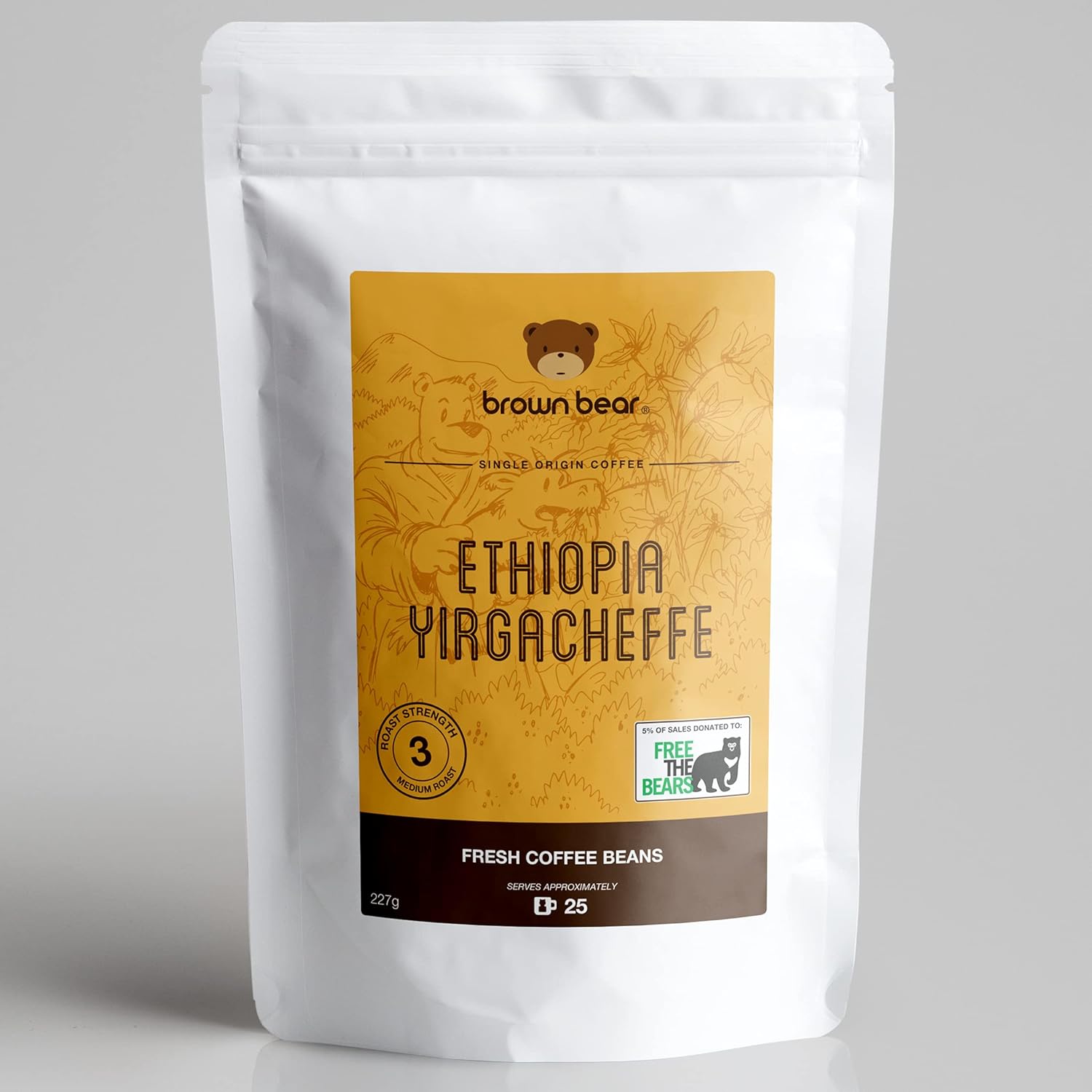 Ethiopia Yirgacheffe Coffee Beans 227g Medium Roast Strength 3