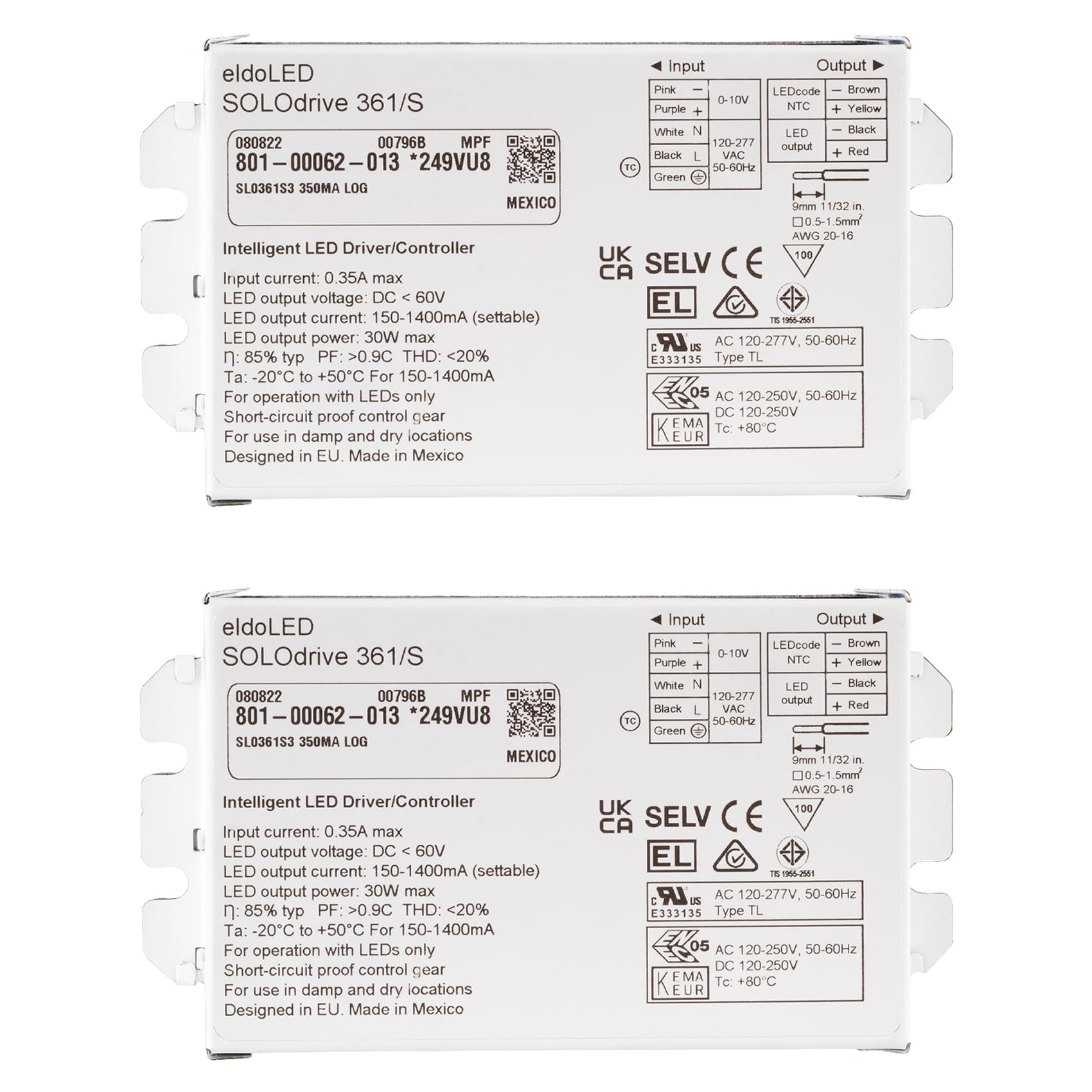 eldoLED SOLOdrive 361/S 30W 'Dim to Dark' Constant Current 0-10V Dimmable LED Driver (2 Pack or 5 Pack) - [Customized Programming Available]