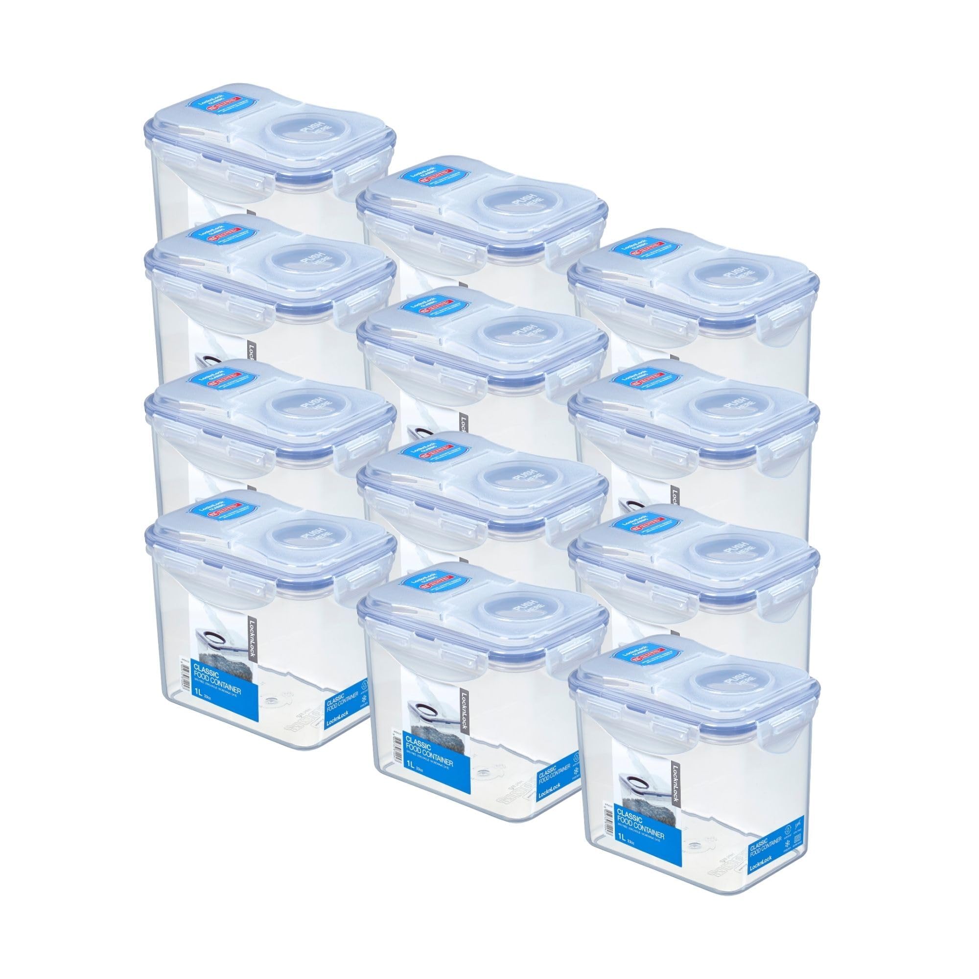 LocknLock Schüttdosen 12x Set HPL812F Vorratsdosen 1 Liter - Maße (LxBxH): 151 x 108 x 124 mm - Geeignete Dosen für Müsli, Mehl, Zucker Lock and Lock Dosen Küchen Organizer Food Box Meal-Prep-Boxen