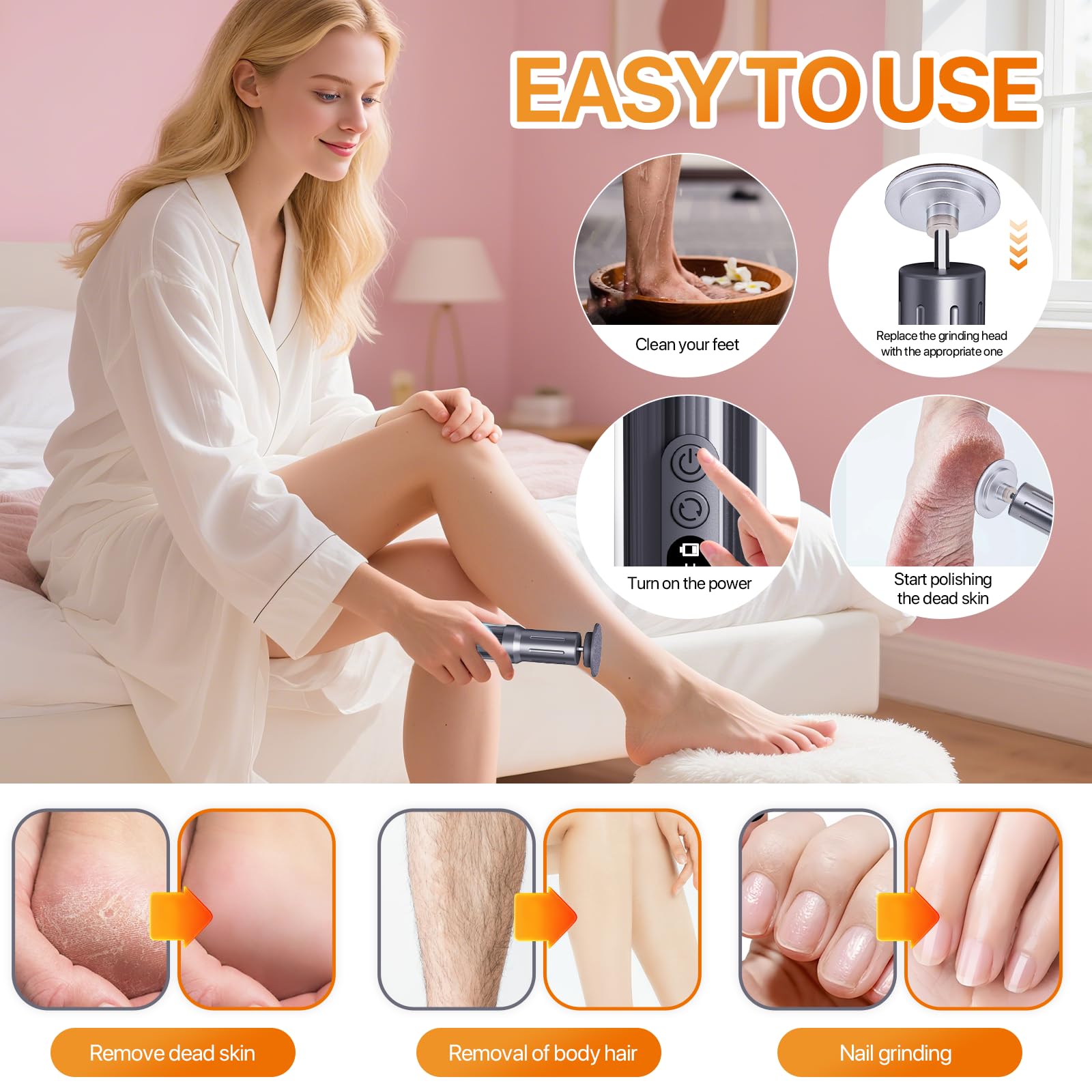 RoserRose Eliminador de callos eléctrico 3 en 1 2025 con indicador LED, eliminador de callos con 6 dispositivos para el cuidado de los pies, 3 cabezales intercambiables, juego profesional ideal para