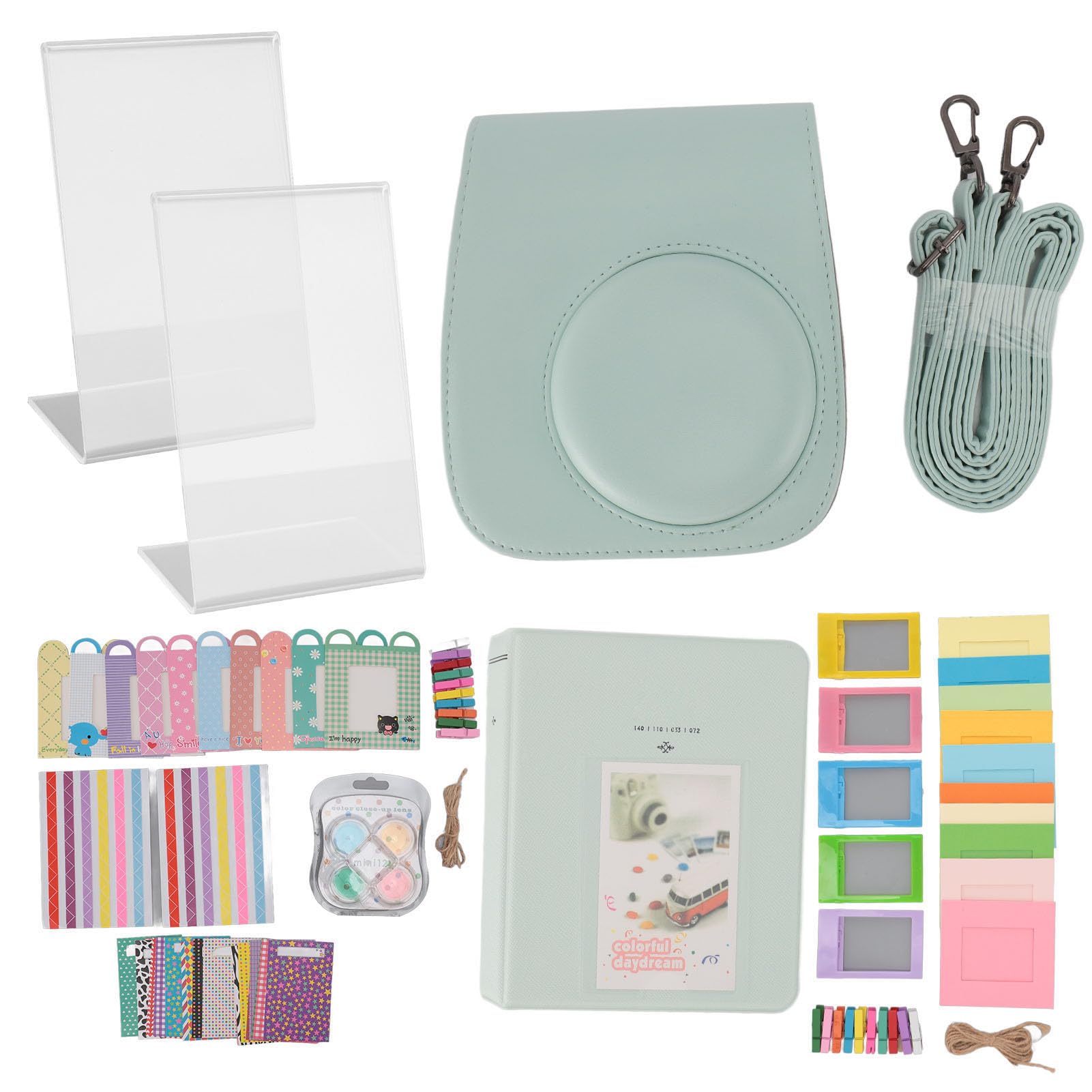 Mini 12 Accessori Custodia per Fotocamera Colorata in Pelle PU con Album Fotografico per gli Amanti della Fotografia Istantanea (Verde)