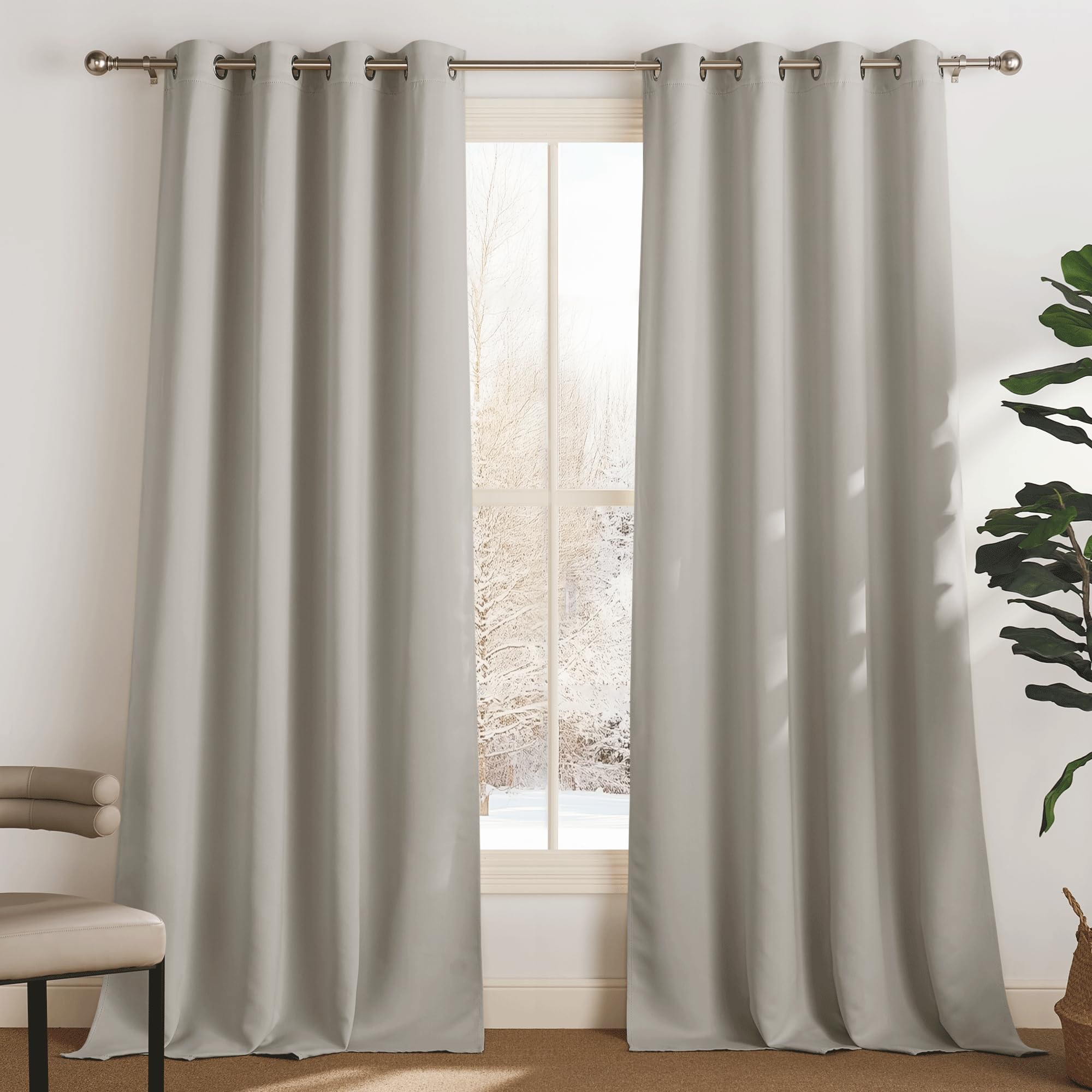PONY DANCE Cortinas Opacas Termicas 2 Piezas, Curtains Blackout con Ojales, Aislantes Frio y Calor Opaca para Ventana de Salon Dormitorio Comedor, 140x240 CM, Angola Gris Global Recycled Standard OEKO-TEX STANDARD 100 Global Recycled Standard Global Recycled Standard
