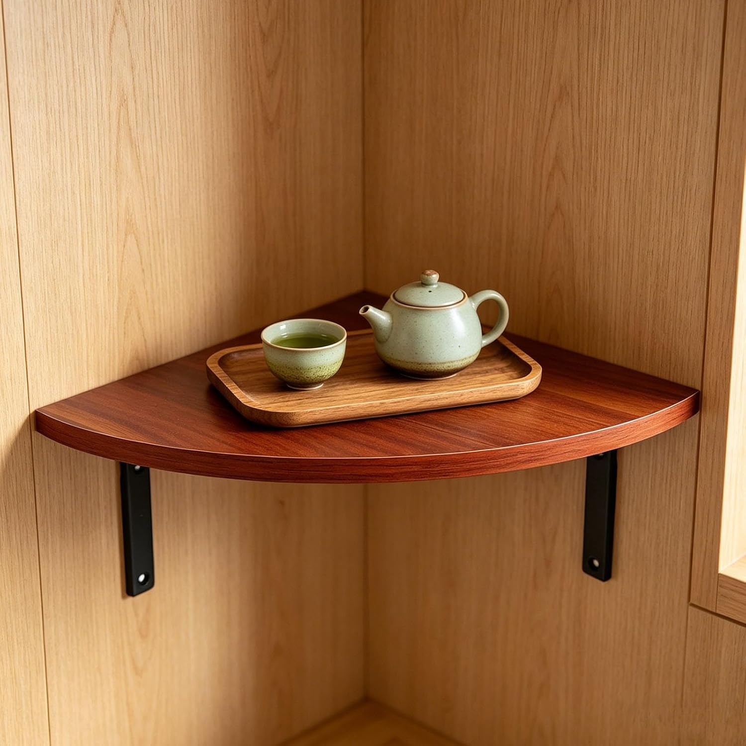 Wooden Corner Shelf Wall Mounted for Storage and Display Brown
