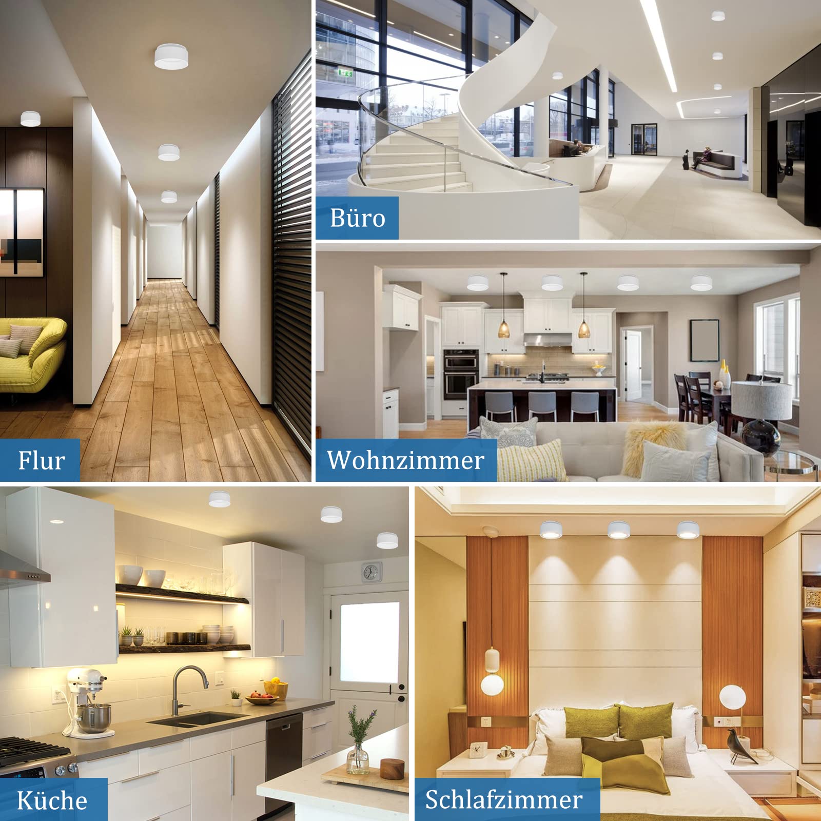 KYOTECH Foco LED de techo con luz indirecta, incluye módulo LED intercambiable de 5 W, blanco cálido, 3000 K, 400 lm, foco LED empotrable, redondo, blanco, empotrable, foco de diseño 30 mm, extraplano