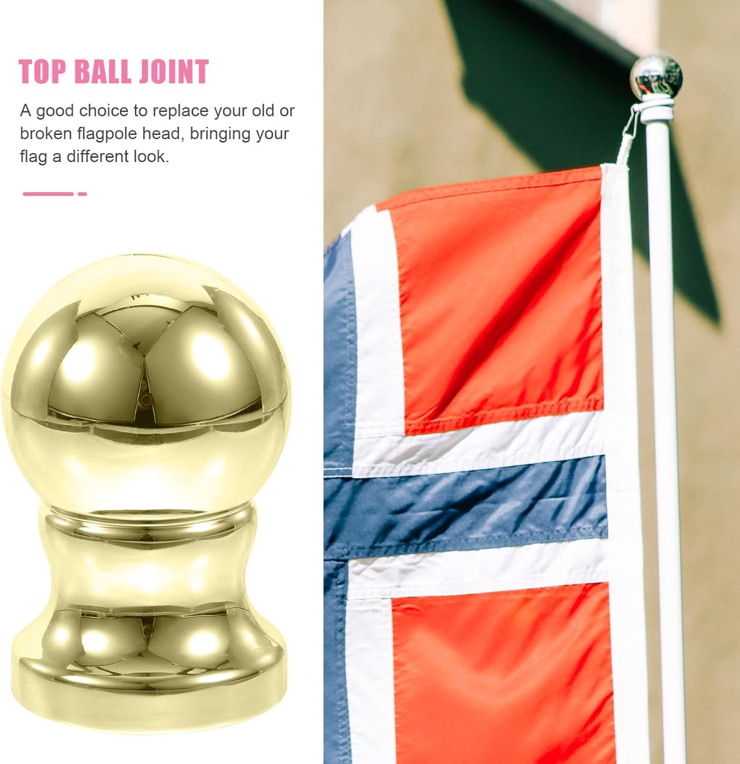 Hemoton Flag Pole Ball Head Topper 2.75 Inch Outdoor Flagpole Finial Replacement for Patio Lawn Garden Flagpole Hardware Accessories