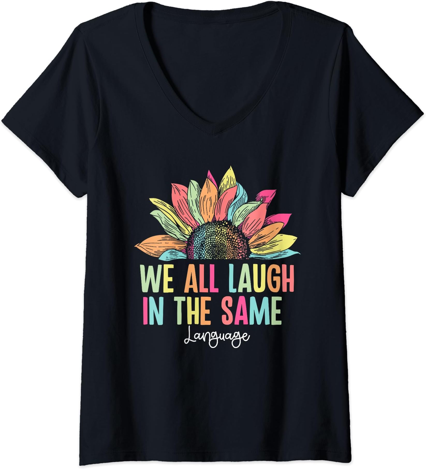 We All Laugh in the Same Language Back School ESOL Teacher V-Neck T-Shirt