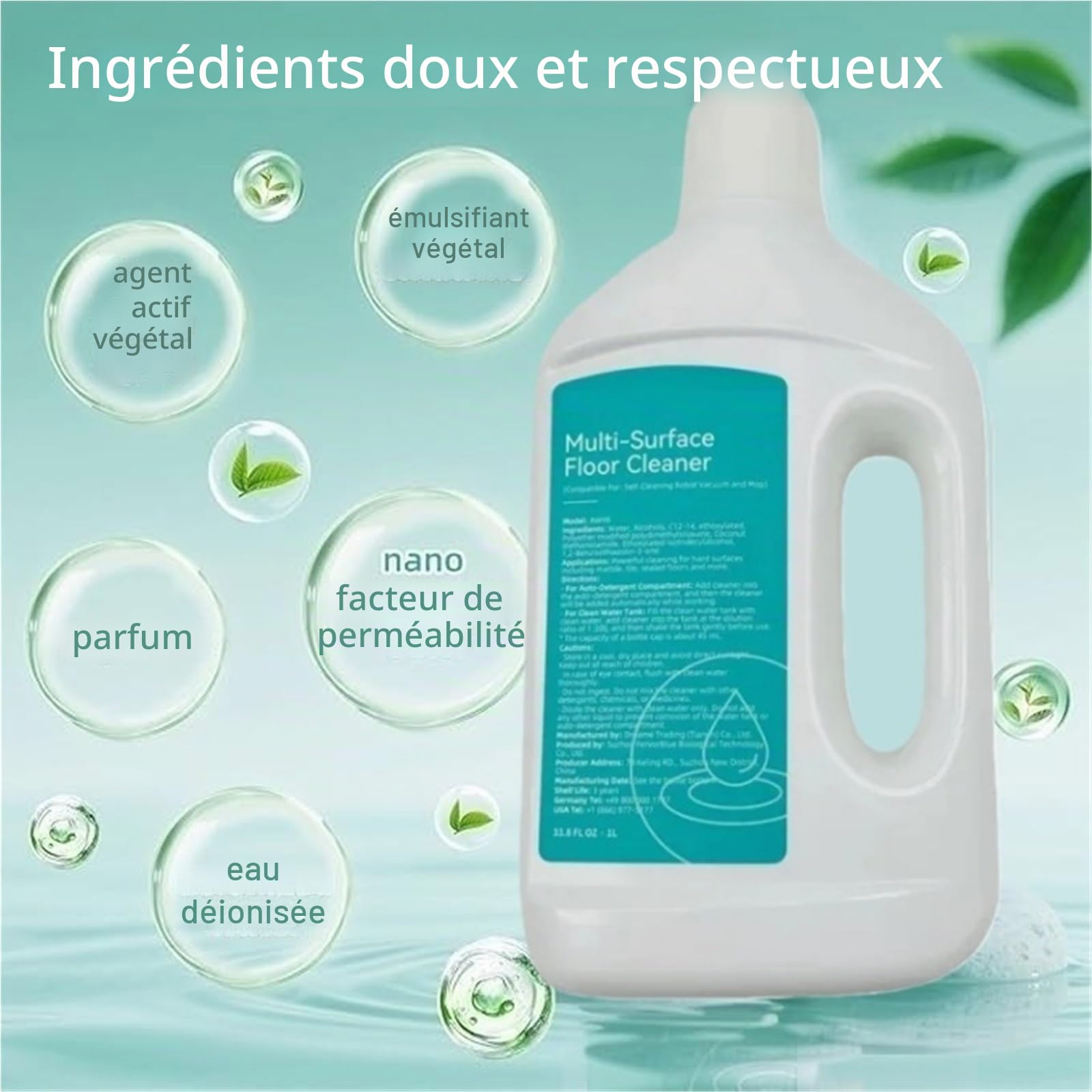 Solution nettoyante multi-surfaces pour sols 1000 ml - Compatible avec Dreame X40 Ultra/ X40 Master/ X50 Ultra, aspirateur liquide, balai à franges humide/sec(1 PACK)