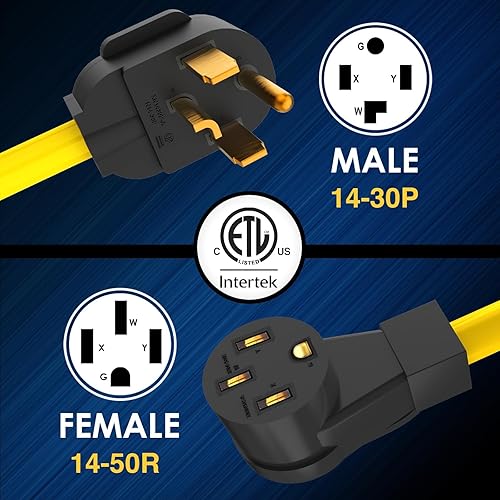 Miniatura 3 de NEMA 14-30P a 14-50R Cable adaptador de cargador EV, 125V250V 4 clavijas enchufe macho a 50 amperios 4 clavijas hembra EV para carga de nivel 2